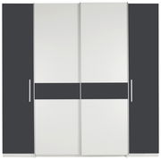 Moderner Dreh- und Schwebetürenschrank mit vier Türen in Weiß und Dunkelgrau, Frontalansicht