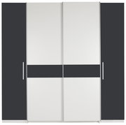 Moderner Dreh- und Schwebetürenschrank mit vier Türen in Weiß und Dunkelgrau, Frontalansicht