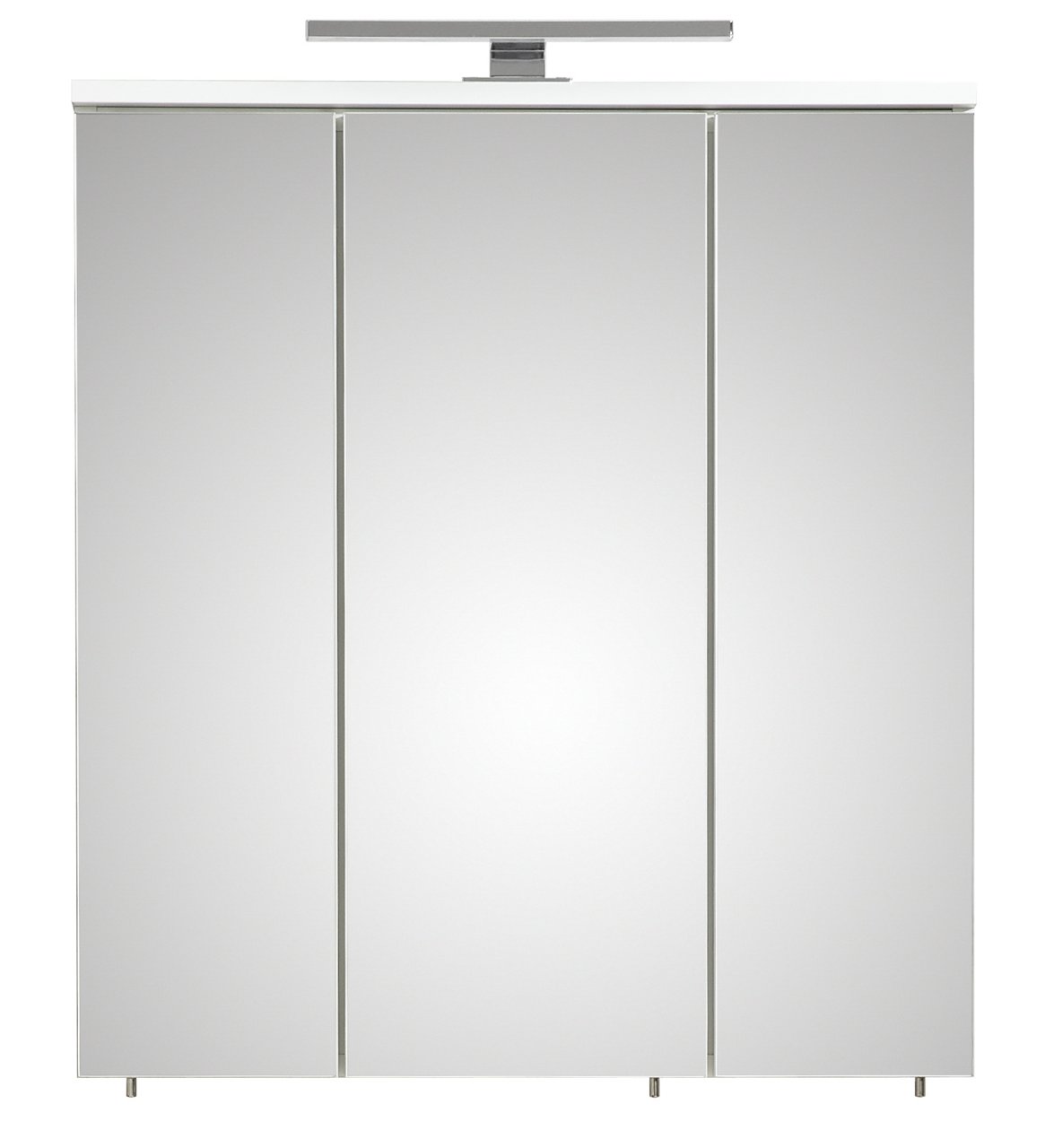 Moderner Spiegelschrank mit drei Türen und integrierter Beleuchtung, Frontalansicht