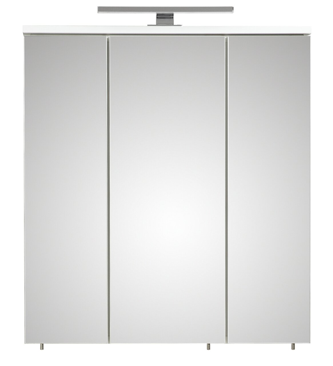 Moderner Spiegelschrank mit drei Türen und integrierter Beleuchtung, Frontalansicht