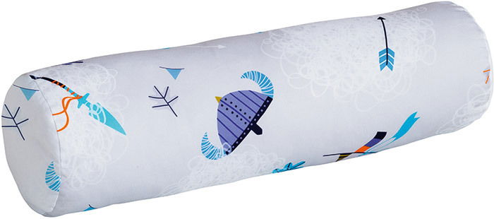 Kissenrolle mit buntem Wikinger-Design, seitliche Perspektive