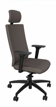 Moderner Drehstuhl mit Kopfstütze und Armlehnen, seitliche Perspektive