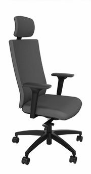 Moderner Drehstuhl mit Kopfstütze und Armlehnen, seitliche Perspektive