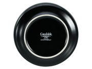 Rückansicht eines schwarzen Tellers mit der Aufschrift 'Creatable Nordic', geeignet für die Spülmaschine.