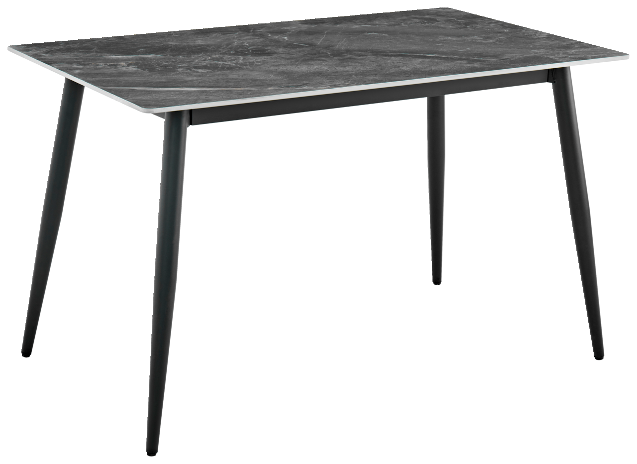 Ti´me Esstisch BENEDIKT Moderner Esstisch mit dunkler Marmoroptik-Tischplatte und schlanken schwarzen Beinen, seitliche Perspektive