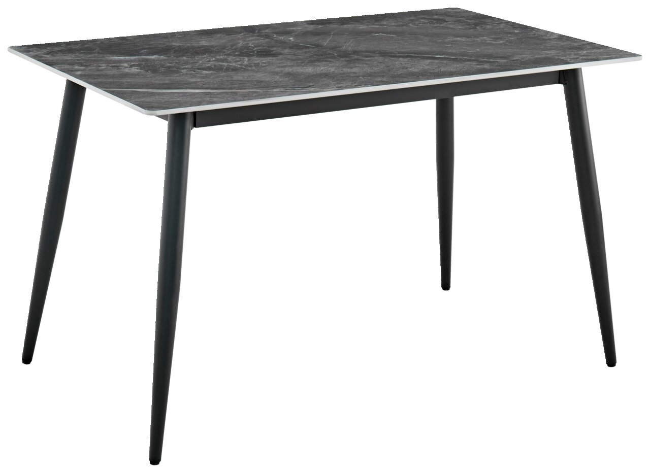 Ti´me Esstisch BENEDIKT Moderner Esstisch mit dunkler Marmoroptik-Tischplatte und schlanken schwarzen Beinen, seitliche Perspektive