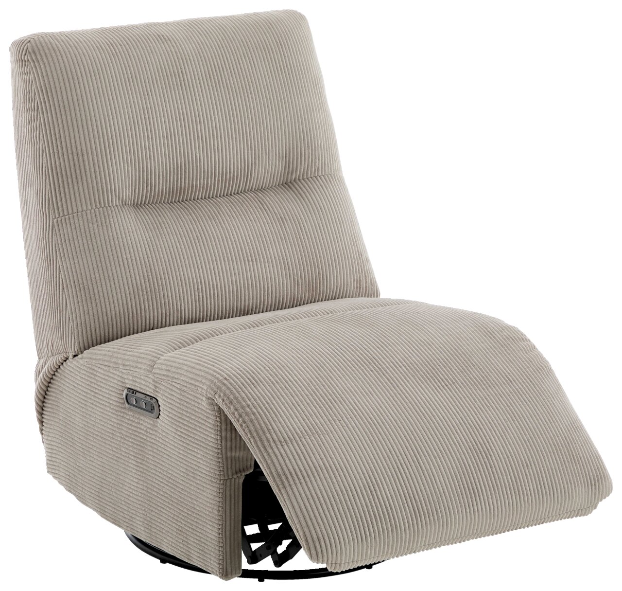 Beiger Relaxsessel aus Cordstoff, seitliche Perspektive