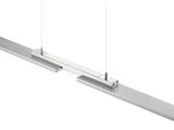Moderne LED-Pendelleuchte in Edelstahloptik, seitliche Perspektive