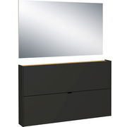 Garderobe Set mit großem rechteckigem Spiegel und schwarzem Schrank, seitliche Perspektive