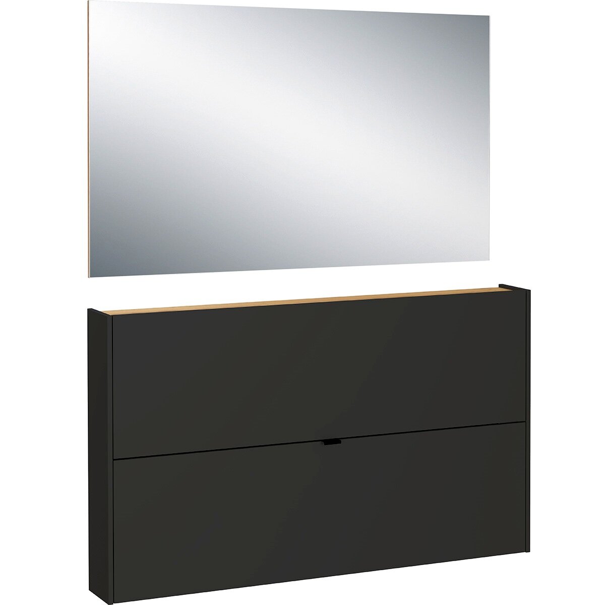 MID.YOU Garderoben-Set AMECA Garderobe Set mit großem rechteckigem Spiegel und schwarzem Schrank, seitliche Perspektive