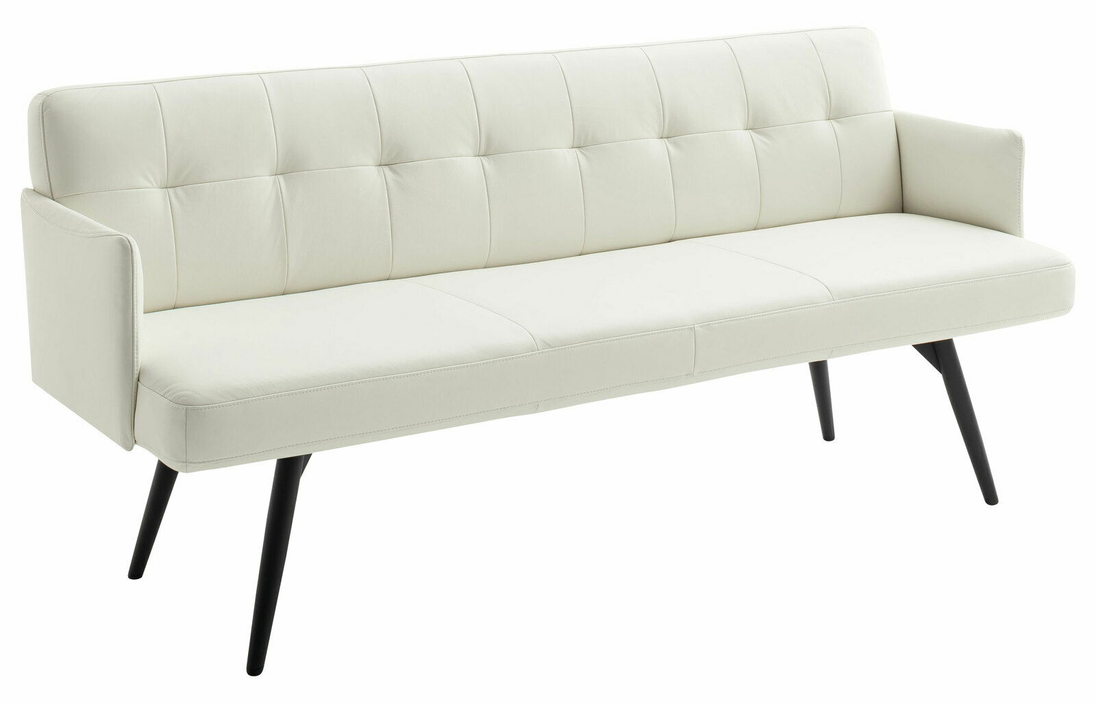 Weißes, modernes Sofa mit schwarzen Beinen, seitliche Perspektive