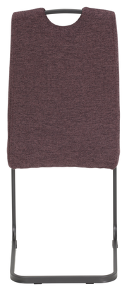 Rückansicht eines Schwingstuhls mit dunkelrotem Stoffbezug und schwarzem Metallgestell.