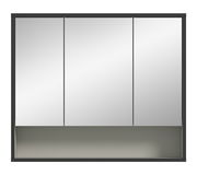 Moderner Spiegelschrank mit drei Türen, frontal betrachtet.