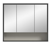 Moderner Spiegelschrank mit drei Türen, frontal betrachtet.