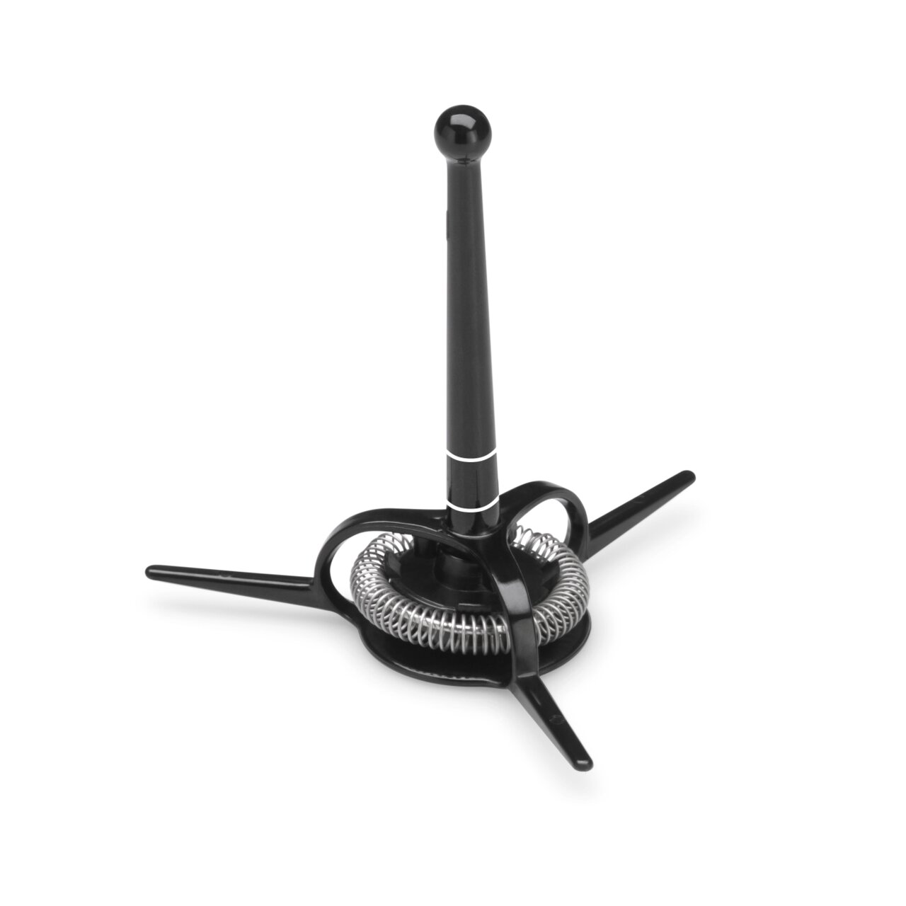 Schwarzer Milchaufschäumer Stelio mit spiralförmigem Quirl, von oben betrachtet.