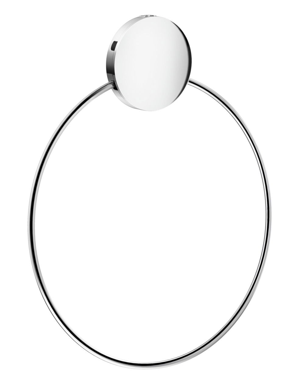 Moderner, selbstklebender Handtuchring aus glänzendem Metall, frontal abgebildet.