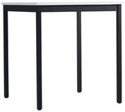 Moderner Esstisch mit schwarzem Gestell und weißer Tischplatte, seitliche Perspektive