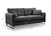 Dunkelgraues 2-Sitzer-Sofa mit gesteppter Rückenlehne, zwei Kissen und verchromten Füßen, mit Maßangaben (ca. 203 x 94 x 92 cm), schräg von vorne links fotografiert.