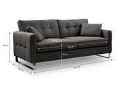 Dunkelgraues 2-Sitzer-Sofa mit gesteppter Rückenlehne, zwei Kissen und verchromten Füßen, mit Maßangaben (ca. 203 x 94 x 92 cm), schräg von vorne links fotografiert.
