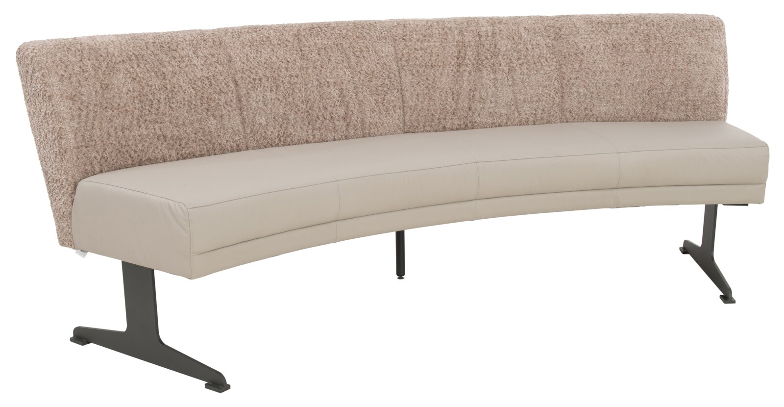 Plantagie Bank DINNER TALK LINA SOFT CURVED Gebogene Bank mit 200 cm Länge, beige Sitzfläche und strukturierte Rückenlehne, seitliche Perspektive