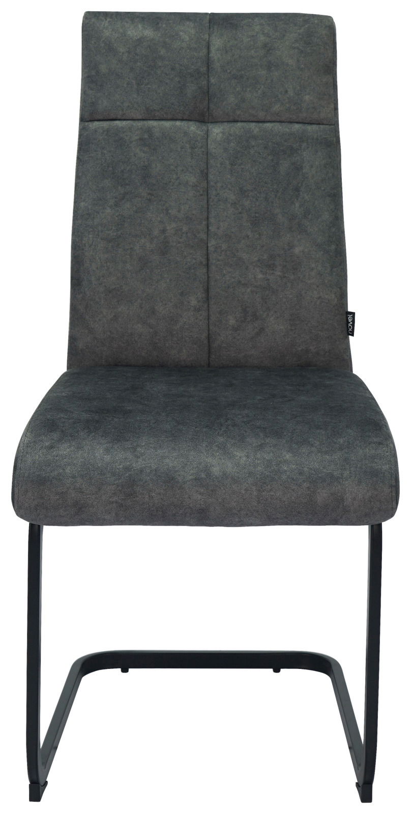 Vorderansicht eines grauen Schwingstuhls Novel GISMO mit schwarzem Metallgestell.