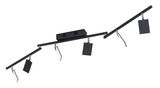 Moderne Deckenleuchte PURE-MIRA in schwarzem Design mit fünf verstellbaren Leuchtelementen, seitliche Perspektive.