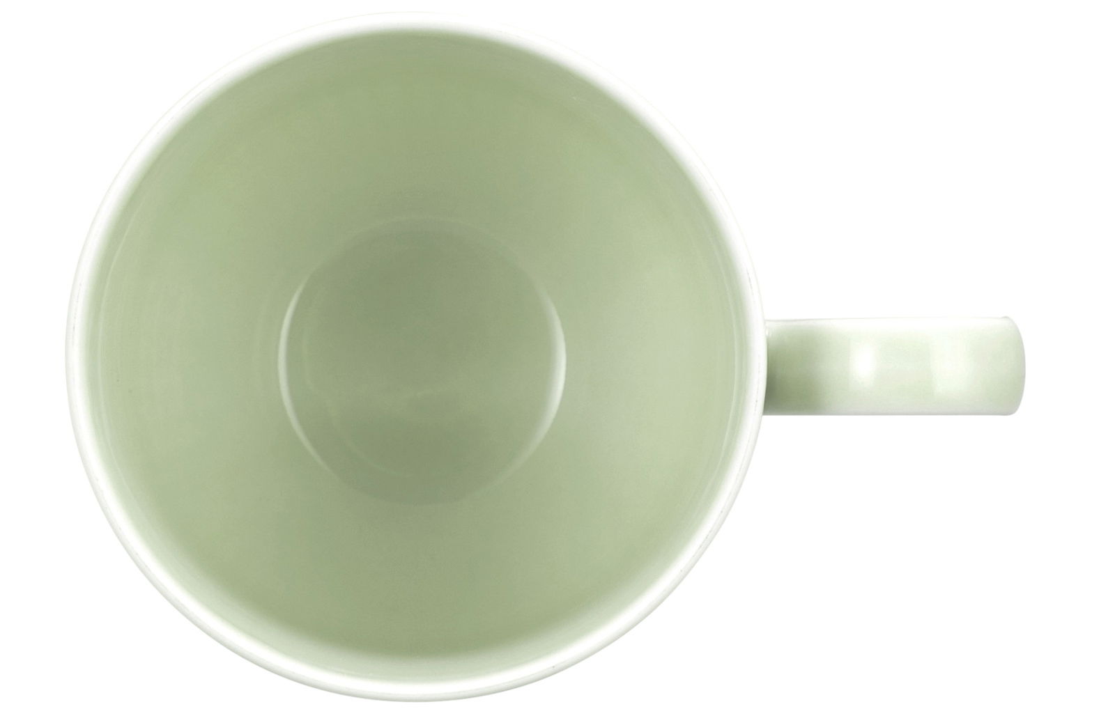 Grüner Becher mit Henkel, von oben betrachtet