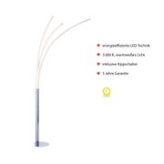 Stehleuchte MAJA in Chrom mit drei gebogenen LED-Lichtarmen, seitliche Perspektive