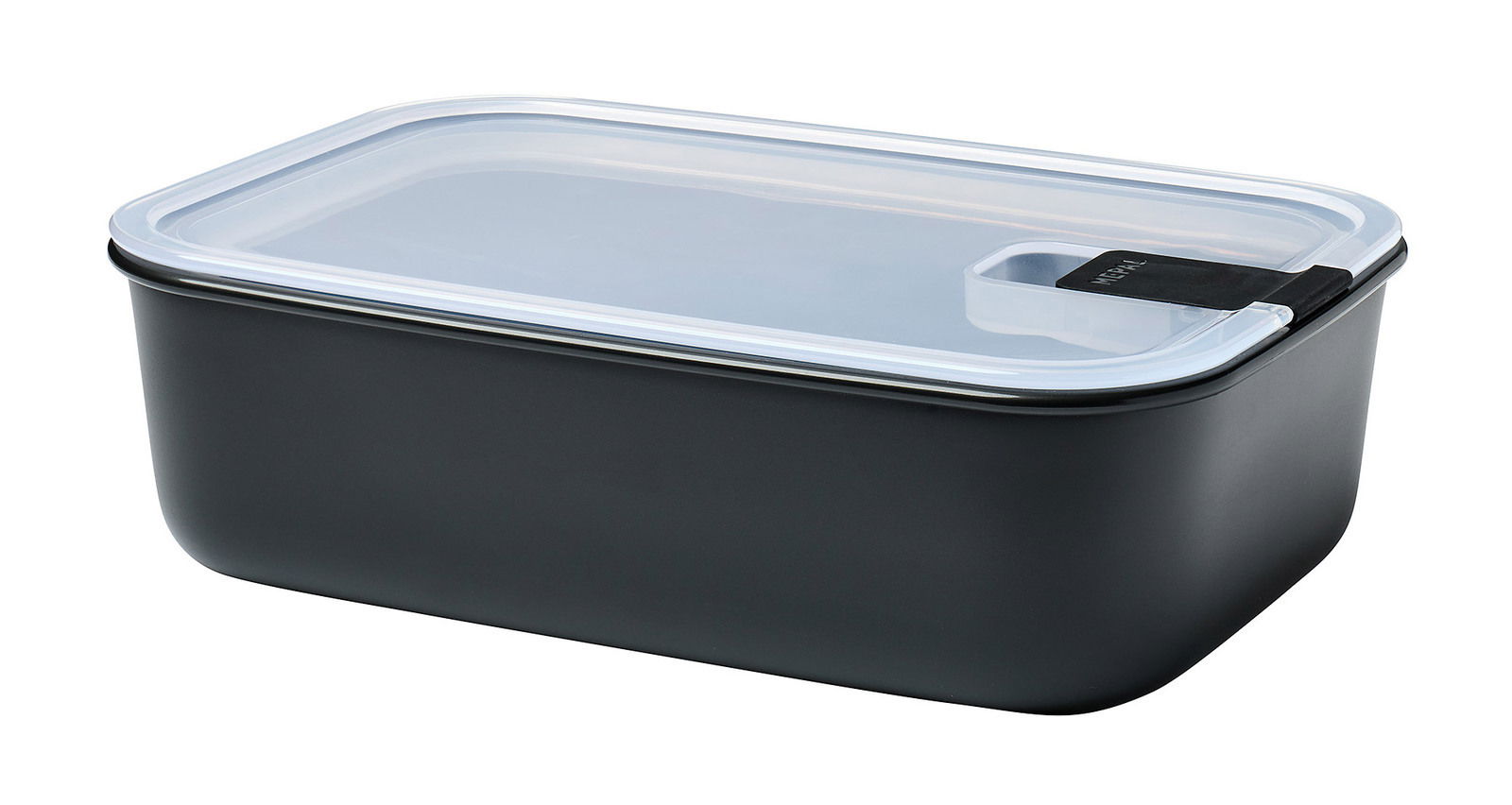 Mepal Frischhaltedose Nordic black EASYCLIP Rechteckige Frischhaltedose Easyclip 1500 mit transparentem Deckel und schwarzem Clip, seitliche Perspektive