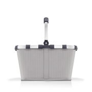 Grauer Einkaufskorb im Herringbone-Muster, frontal abgebildet mit Aluminiumgriff.