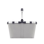 Grauer Einkaufskorb im Herringbone-Muster, frontal abgebildet mit Aluminiumgriff.