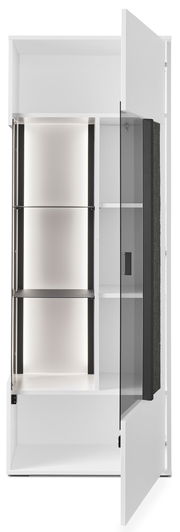 Offenes Highboard mit Glastür und Beleuchtung, Perspektive von vorne