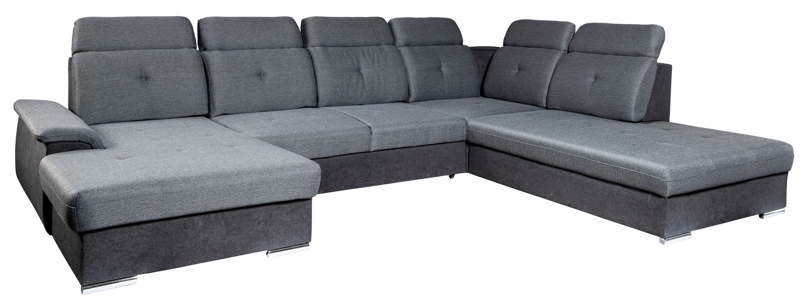 Graues Ecksofa in U-Form mit linker Armlehne, Ansicht von vorne links