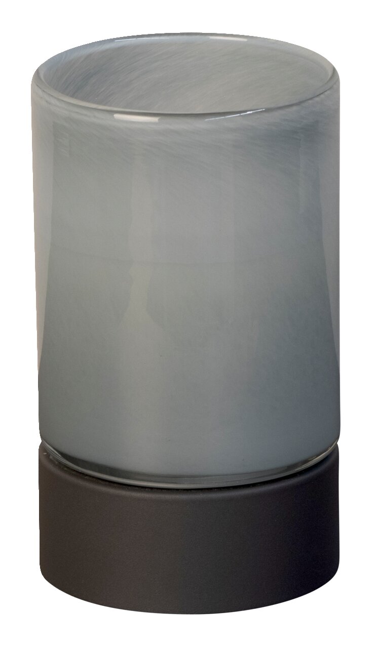 Fischer & Honsel Akku-Windlicht ARIVA PRO Zylindrisches Akku-Windlicht mit grauem Glas und dunklem Sockel, seitliche Perspektive