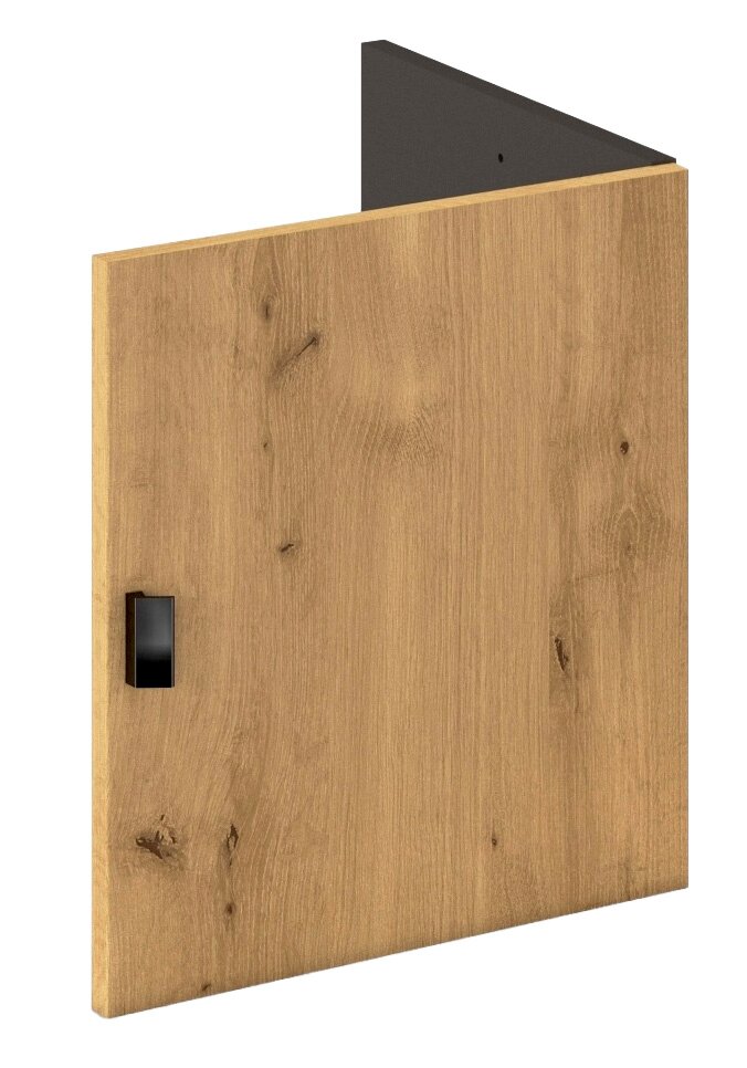 Drehtür für Regalelement aus Holz in Eichenoptik, seitliche Perspektive