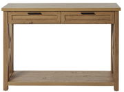 Holzkonsole mit zwei Schubladen, frontale Ansicht