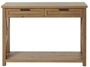 Holzkonsole mit zwei Schubladen, frontale Ansicht