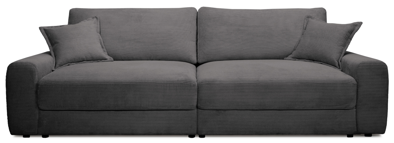 Graues Big-Sofa mit zwei Kissen, Vorderansicht