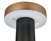 Unteransicht einer runden LED-Deckenleuchte mit bronzefarbenem Gehäuse, weißer Abdeckung und geripptem schwarzem Mittelteil