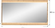 Rechteckiger Wandspiegel mit breitem Holzrahmen in Naturholz-Optik, Frontansicht; Höhe ca. 60 cm (Maßpfeile sichtbar)