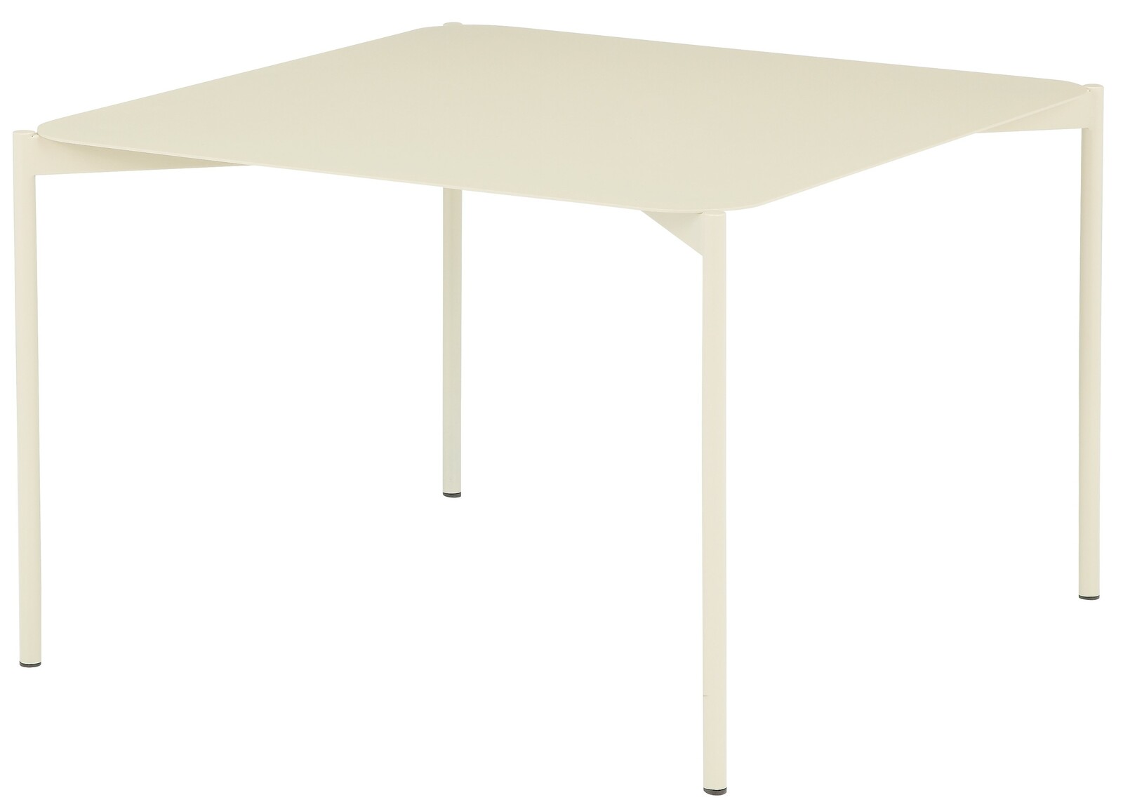 Moderner Beistelltisch aus Metall in Cremefarbe, seitliche Perspektive