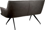 Dunkelgraues 2-Sitzer-Sofa mit Stoffbezug und schwarzen Metallbeinen, Rückansicht in leichter Schrägperspektive vor weißem Hintergrund