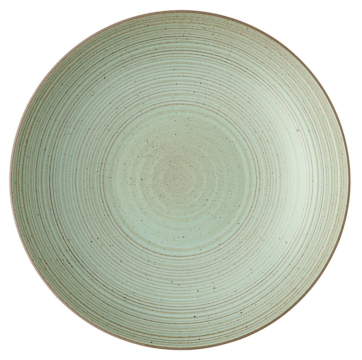 Grüner, tief strukturierter Teller mit konzentrischen Kreisen, Draufsicht