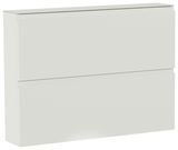 Weiße, minimalistische Garderobe mit zwei Klappen, seitliche Perspektive