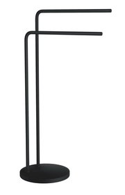 Schwarzer Handtuchhalter aus Stahl mit zwei Armen, seitliche Perspektive