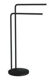 Schwarzer Handtuchhalter aus Stahl mit zwei Armen, seitliche Perspektive