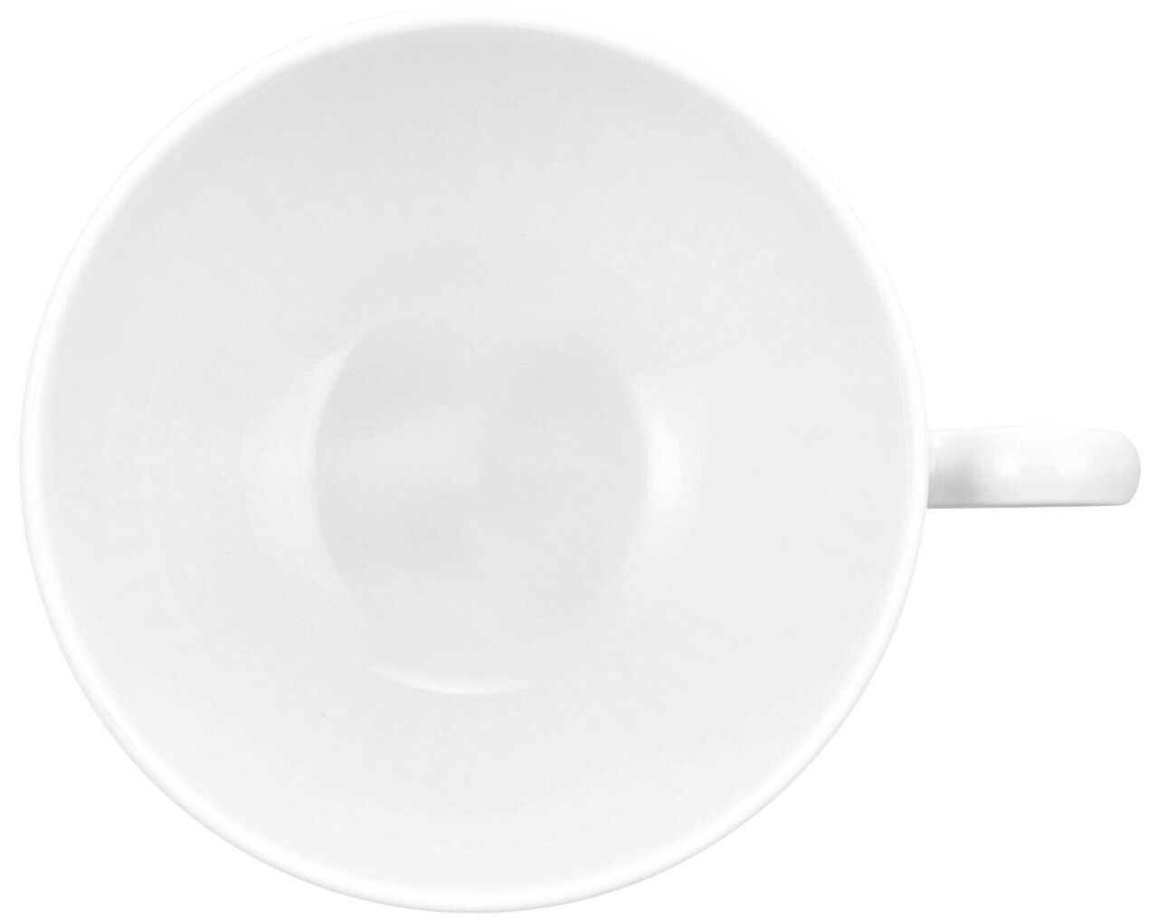 Weiße Teeobertasse mit Henkel, Ansicht von oben