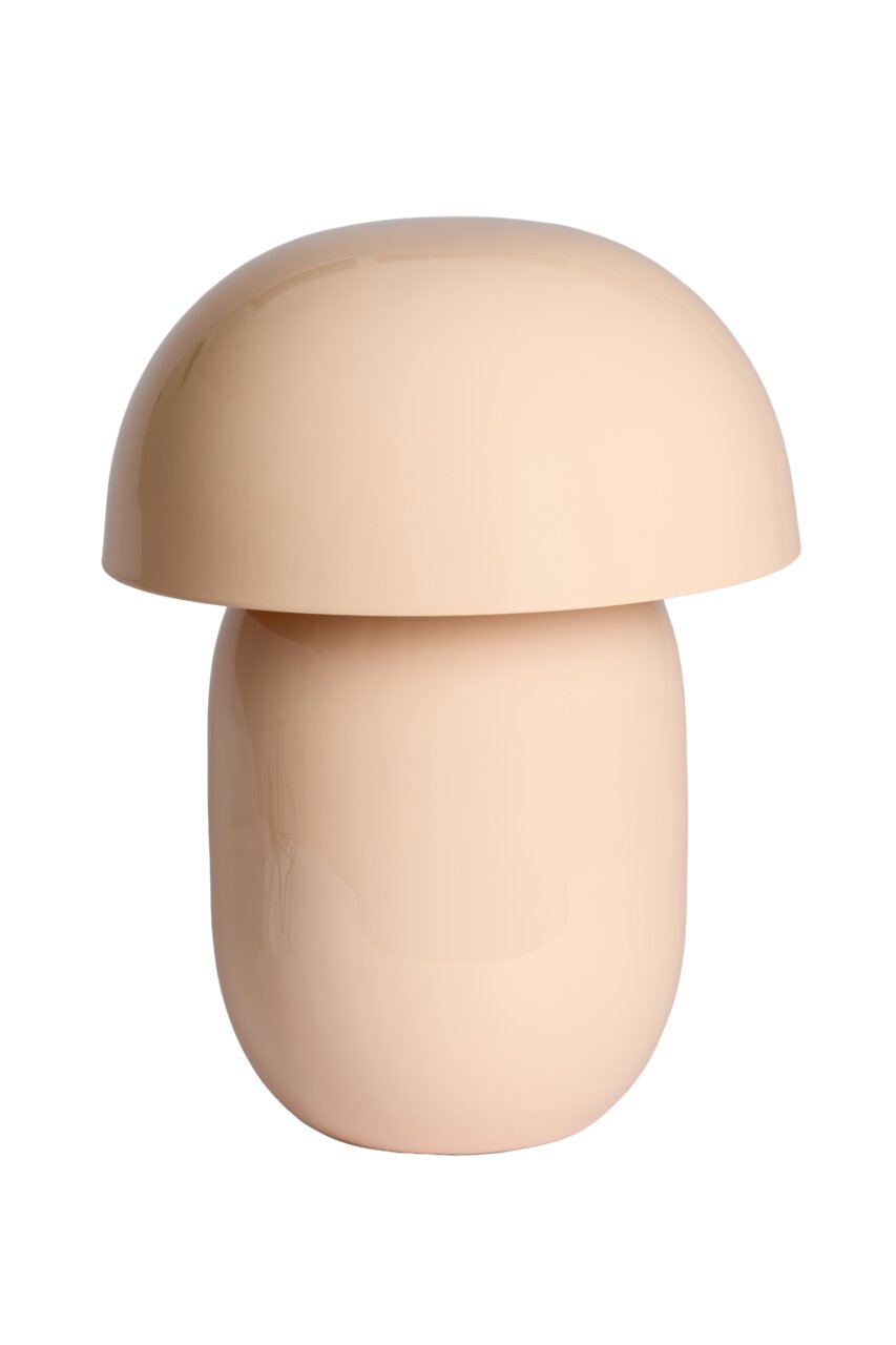 Beige tafellamp in paddestoelvorm, zijaanzicht