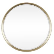 Runder Spiegel mit einem Durchmesser von ca. 73 cm und einem goldenen Rahmen, frontal abgebildet.