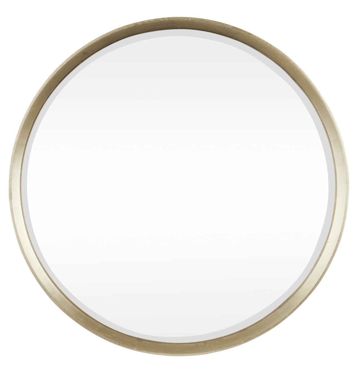 Runder Spiegel mit einem Durchmesser von ca. 73 cm und einem goldenen Rahmen, frontal abgebildet.